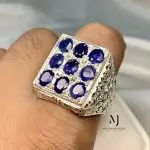 Natural Sapphire Ring - Sterling Silver 925 Handmade Hand-Engraved Ring - Gift