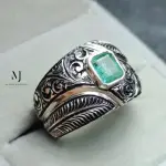 Natural Emerald Ring Sterling Silver Handmade Green Gemstone Statement Gift