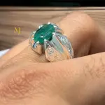 Natural Emerald Ring Sterling Silver Handmade Green Gemstone Statement Jewelry