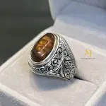 Natural Fire Agate Ring Sterling Silver Handmade Engraved Gemstone Jewelry