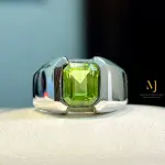 Natural Peridot Ring Sterling Silver Handmade Green Gemstone Statement Band