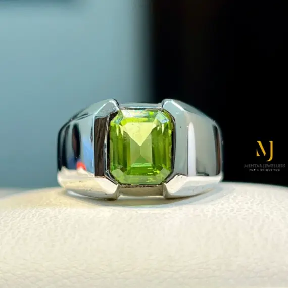 Natural Peridot Ring Sterling Silver Handmade Green Gemstone Statement Band