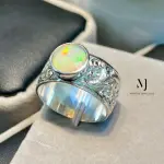 Natural Ethiopian Opal Ring Sterling Silver Handmade Round Faceted Statement