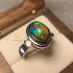 Natural Ethiopian Black Opal Ring Sterling Silver Handmade Cabochon Jewelry