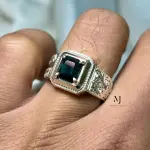 Natural Indicolite Tourmaline Sterling Silver 925 Handmade Hand Engraved Ring.