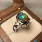 Natural Ethiopian Black Opal Ring Sterling Silver Handmade Cabochon Jewelry