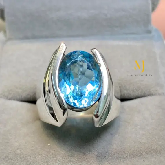 Natural Swiss Blue Topaz Ring • Handmade Sterling Silver Statement Ring • Gift