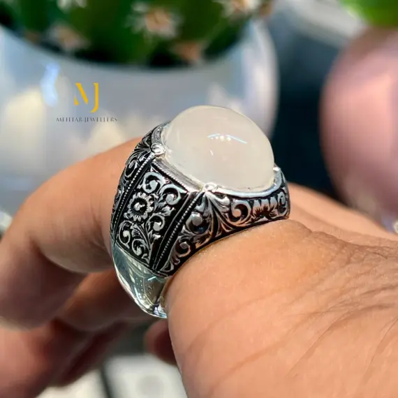 Natural Milky Quartz Ring Handmade Sterling Silver 925 Cabochon Gemstone Jewelry