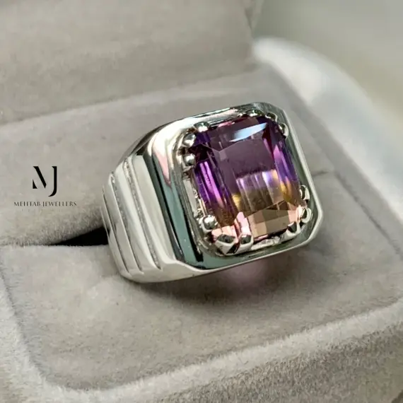 Natural Ametrine Ring in 925 Sterling Silver | Large Handmade Statement Jewelry