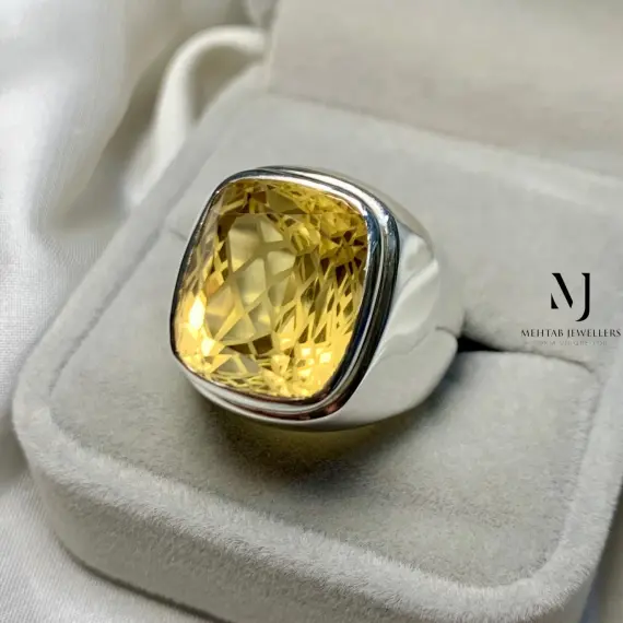 Natural Citrine Sterling Silver Ring • Cushion Cut Handmade Statement Jewelry