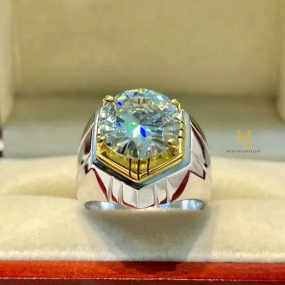 Moissanite Sterling Silver Ring For Men - Moissanite Ring - Special Gift For Him
