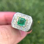 Natural Emerald Ring - Sterling Silver 925 Handmade Ring For Men May Birthstone