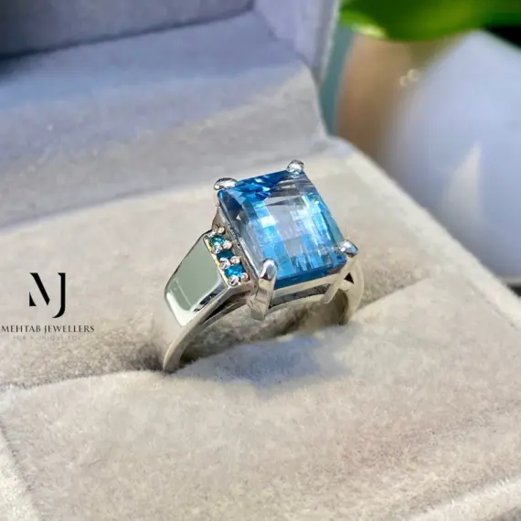 Natural Swiss Blue Topaz Ring • Sterling Silver 925 Handmade Women’s Jewelry