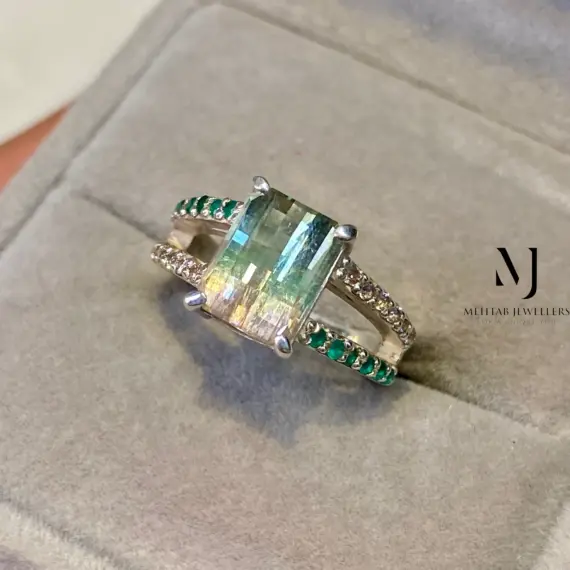 Natural Bicolor Tourmaline Ring • Handmade Sterling Silver 925 Ladies Ring
