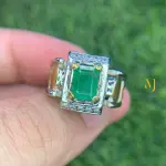 Natural Emerald Ring • Sterling Silver Handmade • Gold & Rhodium Plated Jewelry