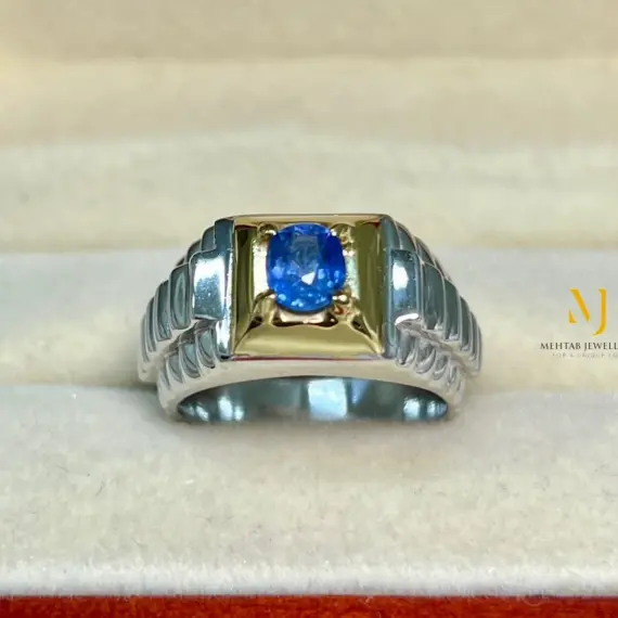 Natural Blue Sapphire Ring 925 Sterling Silver Gold Plated Oval Faceted Handmade Jewelry