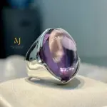 Amethyst Ring Solid 925 Silver Handmade Cabochon Bezel Setting Artisan Jewelry