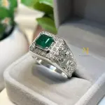 Natural Emerald Sterling Silver 925 Handmade Hand Engraved Ring For Men - Gift.