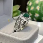 Natural Emerald Sterling Silver 925 Handmade Hand Engraved Ring For Men - Gift.