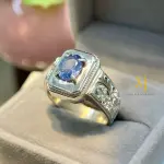 Natural Blue Sapphire Sterling Silver 925 Handmade Hand Engraved Ring