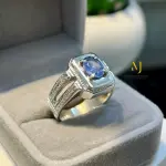 Natural Blue Sapphire Sterling Silver 925 Handmade Hand Engraved Ring