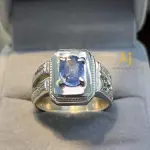 Natural Blue Sapphire Sterling Silver 925 Handmade Hand Engraved Ring