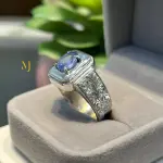 Natural Blue Sapphire Sterling Silver 925 Handmade Hand Engraved Ring