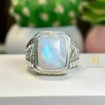Natural Moonstone Sterling Silver 925 Handmade Hand Engraved Ring For Men - Gift