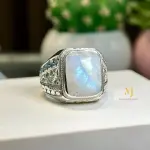 Natural Moonstone Sterling Silver 925 Handmade Hand Engraved Ring For Men - Gift