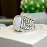 Natural Moonstone Sterling Silver 925 Handmade Hand Engraved Ring For Men - Gift
