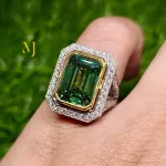 Green Moissanite Ring For Her - Intense Green Colour Sterling Silver Ring
