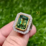 Green Moissanite Ring For Her - Intense Green Colour Sterling Silver Ring