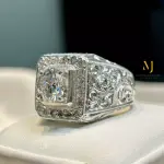 Sterling Silver Moissanite Ring For Men - Sparkling Brilliant Round Moissanite