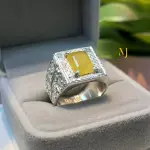 Natural Yellow Sapphire Sterling Silver 925 Handmade Hand-Engraved Ring For Men