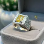 Natural Yellow Sapphire Sterling Silver 925 Handmade Hand-Engraved Ring For Men