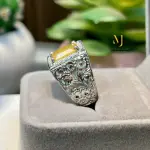 Natural Yellow Sapphire Sterling Silver 925 Handmade Hand-Engraved Ring For Men