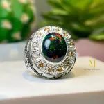 Natural Black Opal Sterling Silver 925 Handmade Hand Engraved Ring For Men Gift