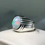Natural Ethiopian Opal Sterling Silver 925 Handmade Ring For Men - October Gem