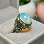 Natural Ethiopian Opal Sterling Silver 925 Handmade Hand Engraved Ring