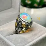 Natural Ethiopian Opal Sterling Silver 925 Handmade Hand Engraved Ring