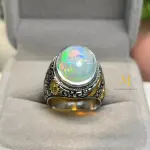 Natural Ethiopian Opal Sterling Silver 925 Handmade Hand Engraved Ring