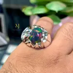 Natural Ethiopian Black Opal Sterling Silver 925 Handmade Ring October Birthstone