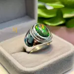Natural Ethiopian Black Opal Sterling Silver 925 Handmade Ring for Men