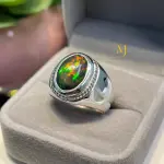 Natural Ethiopian Black Opal Sterling Silver 925 Handmade Ring for Men
