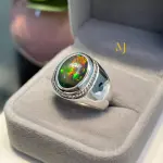 Natural Ethiopian Black Opal Sterling Silver 925 Handmade Ring for Men