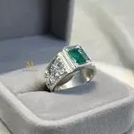 Natural Emerald Sterling Silver Handmade Hand-Engraved Ring - May Birthstone