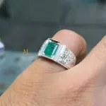 Natural Emerald Sterling Silver Handmade Hand-Engraved Ring - May Birthstone