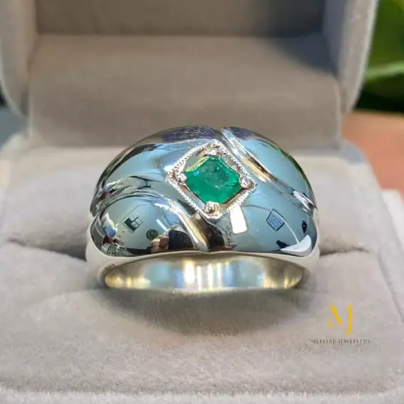 Natural Emerald Sterling Silver Handmade Band - Unisex Emerald Band - Band Ring
