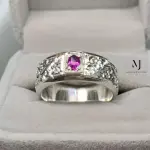 Natural Kashmire Sapphire Sterling Silver 925 Handmade Hand-Engraved Ring - Band
