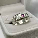 Natural Kashmire Sapphire Sterling Silver 925 Handmade Hand-Engraved Ring - Band